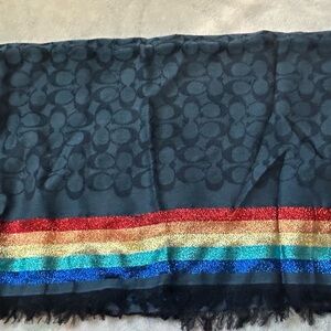Coach Navy Scarf with Rainbow Stripes